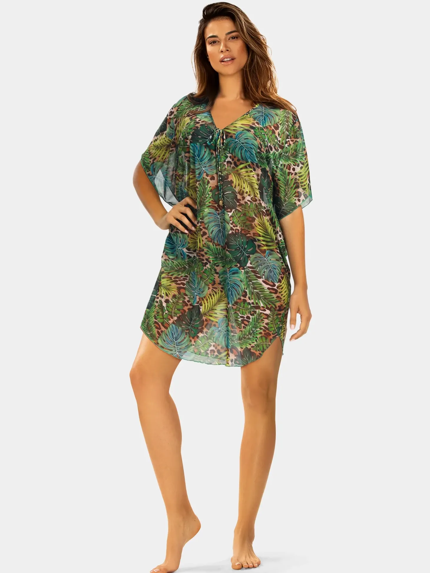 Wygodna tunika plażowa oversize F122A/908 khaki