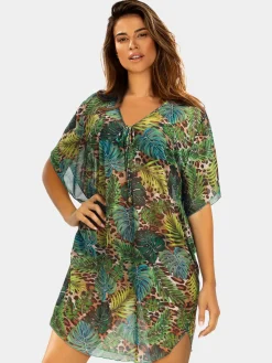 Wygodna tunika plażowa oversize F122A/908 khaki