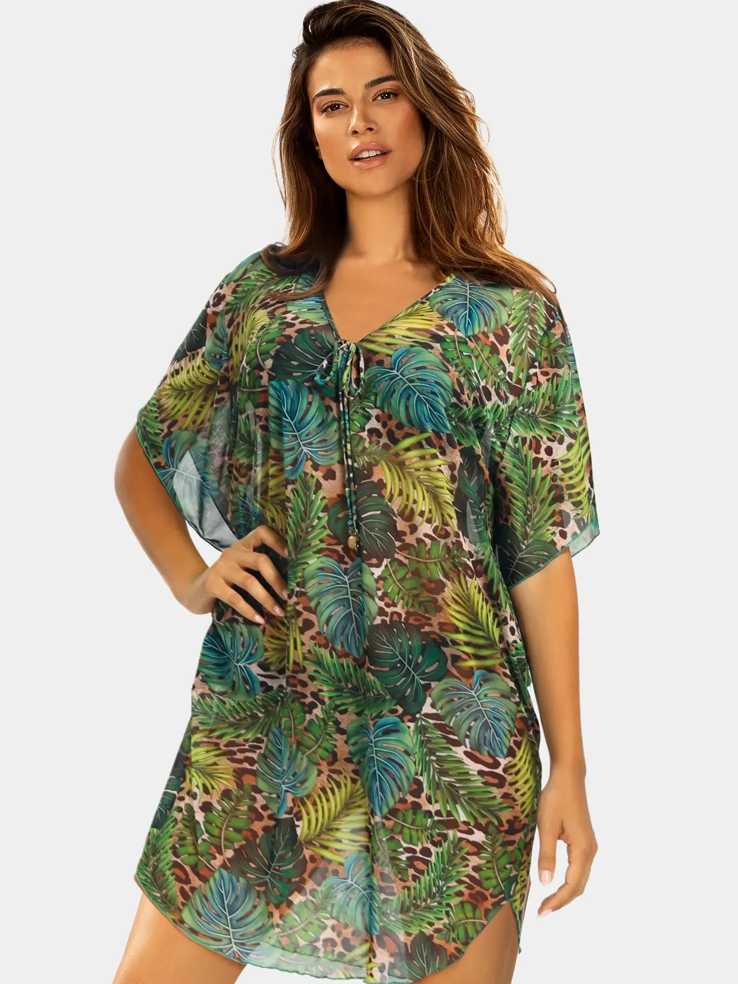 Wygodna tunika plażowa oversize F122A/908 khaki