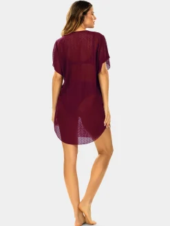 Wygodna tunika plażowa oversize F122A/910H bordo