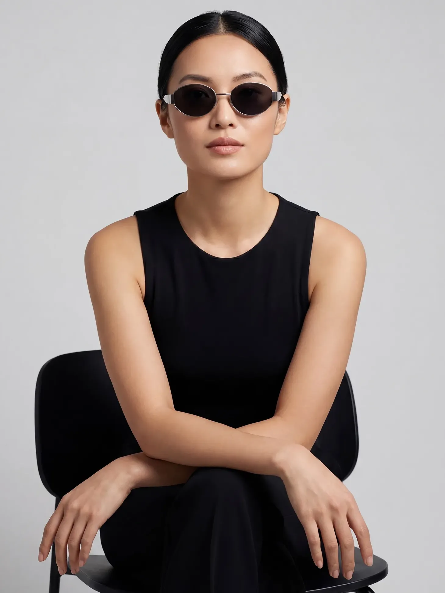 Zestaw | Czarne owalne okulary w stylu MARC silver